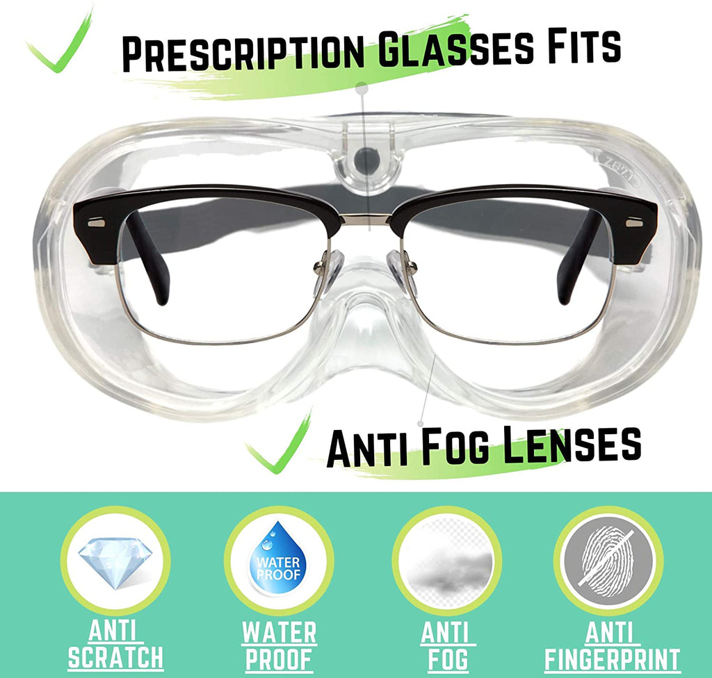 Safety Goggles - Lab Glasses - Medical Face Protection - Clear Lens Anti-Splash - Dust Proof Wearable Eyeglasses