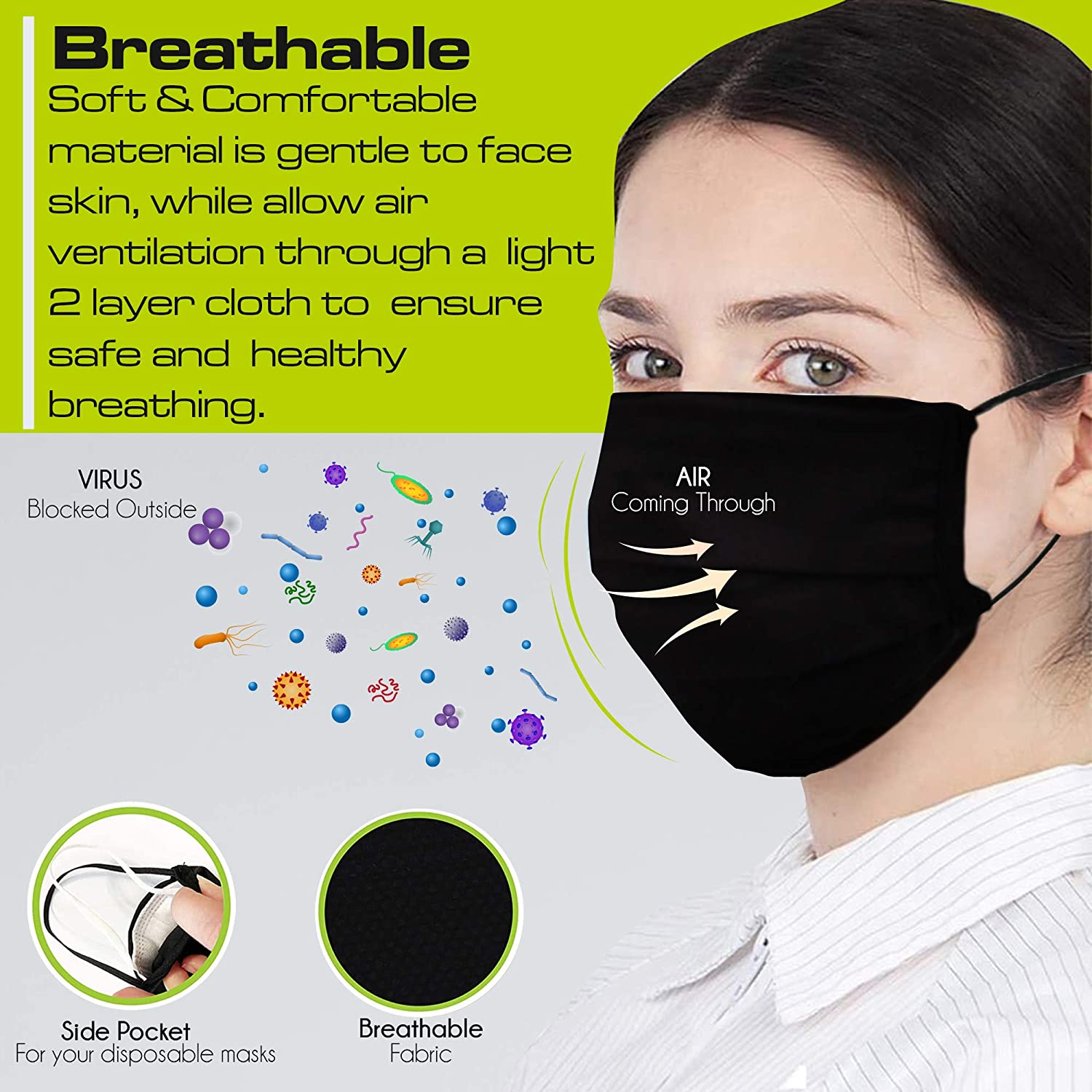 SENTEQ Fabric Face Cover with Earloop - Washable & Reusable