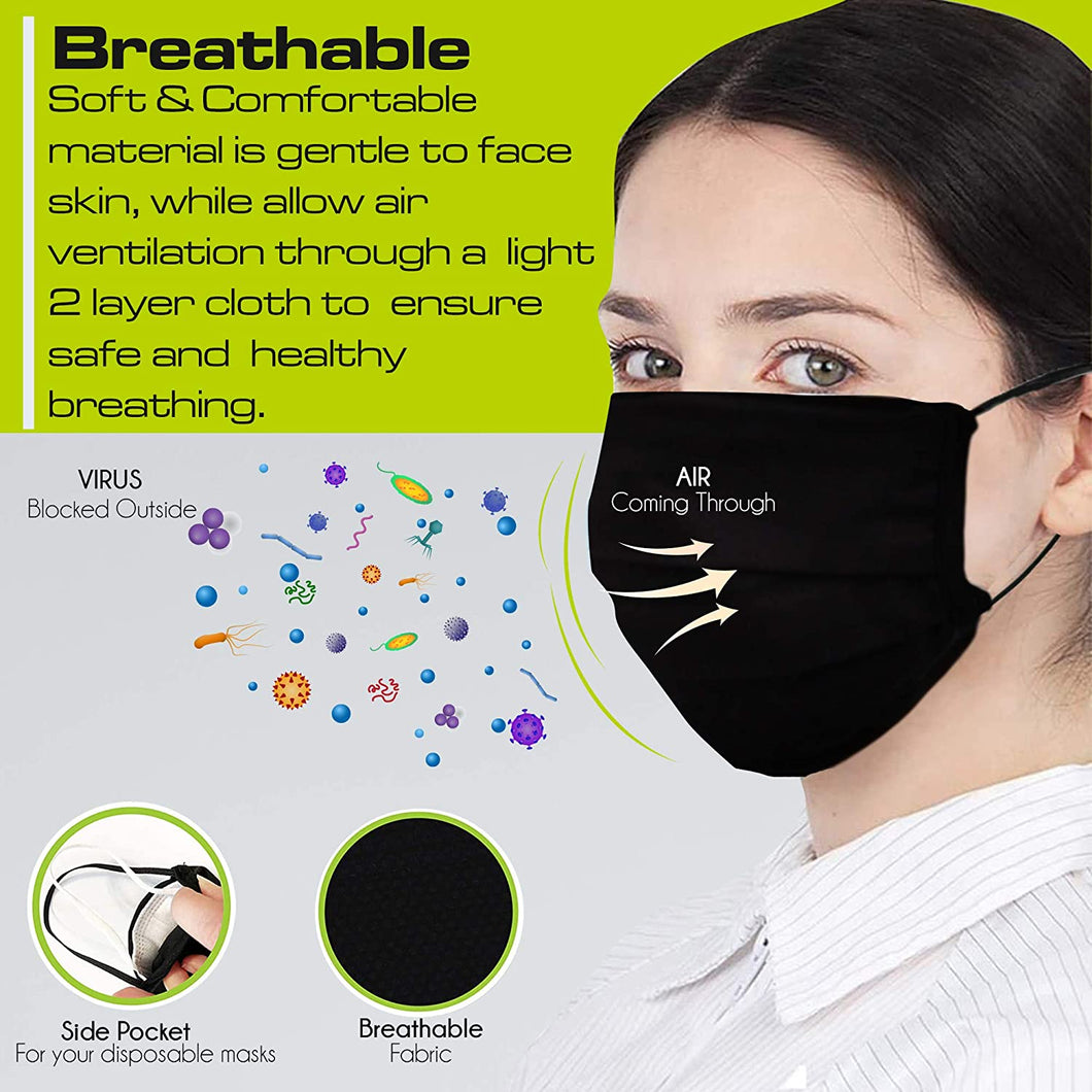 SENTEQ Adult Reusable Face Mask (Double Mask Feature) -  Breathable Cloth Fabric -  PACK of 3